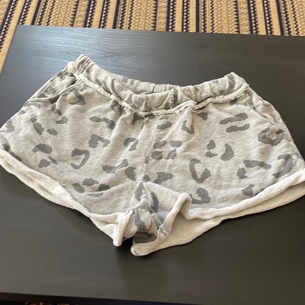 Boutique gray leopard print sweat shorts